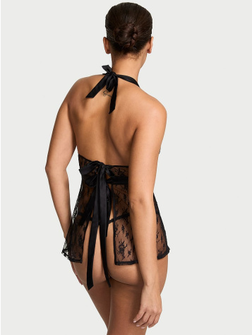 Čipkový Babydoll Set So Zástierkou S Čerešňovou Výšivkou
