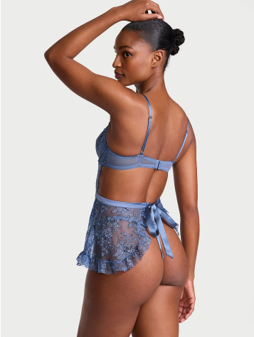 Wicked Nepodložený Denim Rožná Čipková Zástera Set