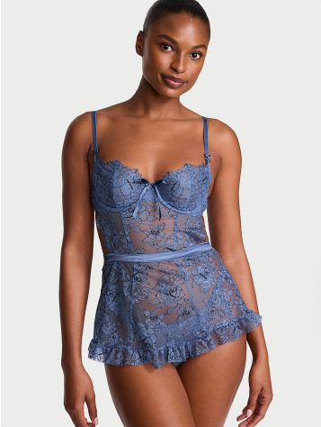Wicked Nepodložený Denim Rožná Čipková Zástera Set