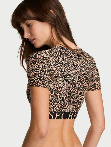 Bavlnený krátky braletový crop top s krátkym rukávom