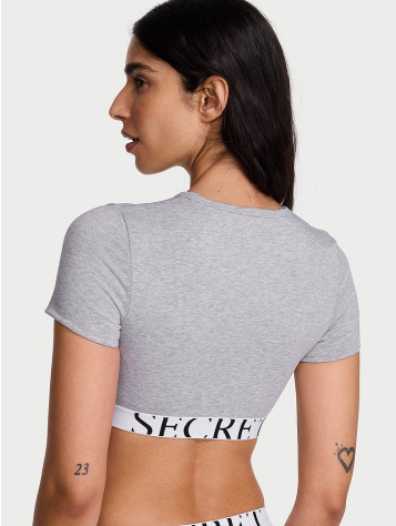 Bavlnený krátky braletový crop top s krátkym rukávom