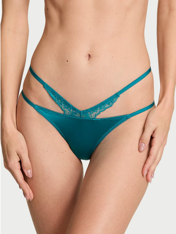 V-string nohavičky s čipkovým lemom, ramienkami a výrezmi v tvare ruže