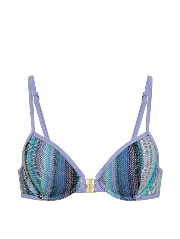 Trblietavý pruhovaný pletený balkonetový bikini top
