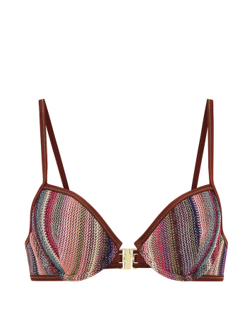 Trblietavý pruhovaný pletený balkonetový bikini top