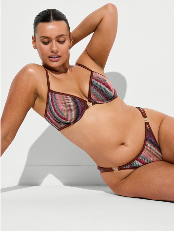 Trblietavé pruhované pletené brazílske bikini nohavičky